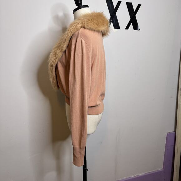 Vintage Y2K Rose Pink Faux Fur Crop Cardigan Sweater Indie Sleaze Fairy 2000s M - Picture 5 of 9